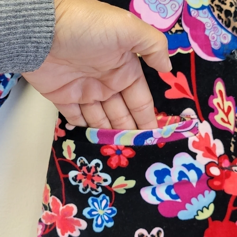 Children' Place Black Multicolored Floral Velvet Peacoat Leopard Details S 5/6